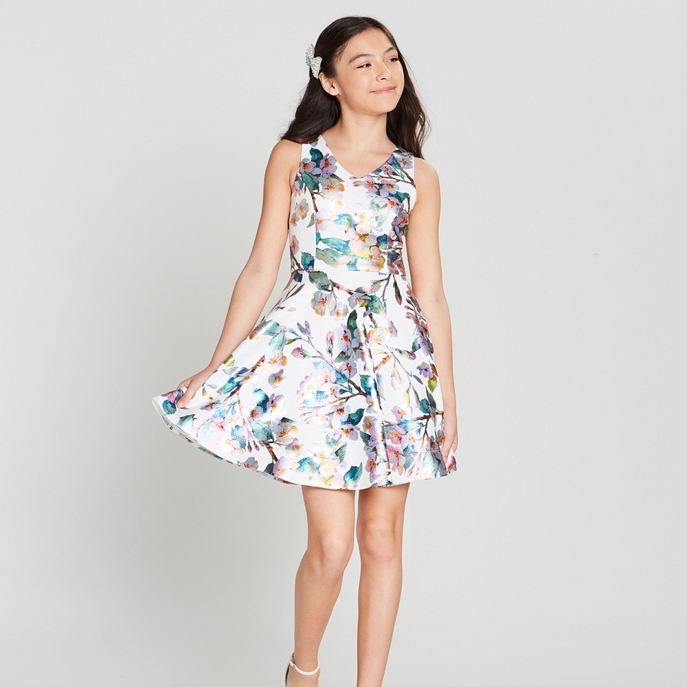 Rare Editions Metallic Floral Print Dress